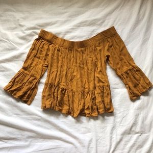 Off the Shoulder Cropped Blouse w/ Bell Sleeves